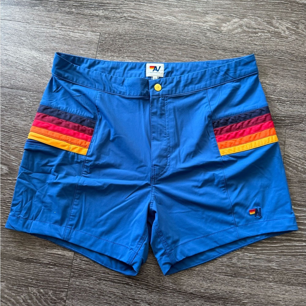 Aviator Nation Men’s Horizontal 5 Stripe Flex Short - Parrot Blue